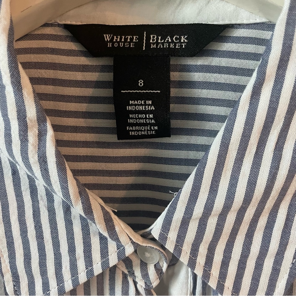 White House Black Market Blue & White Striped Blouse - Size 8